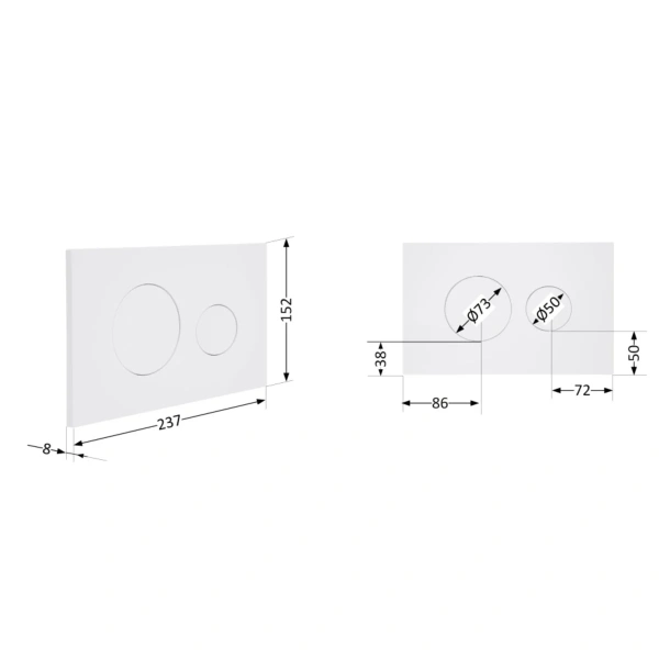 Клавіша змиву Qtap Standard 152x236x28 мм, White, кругла