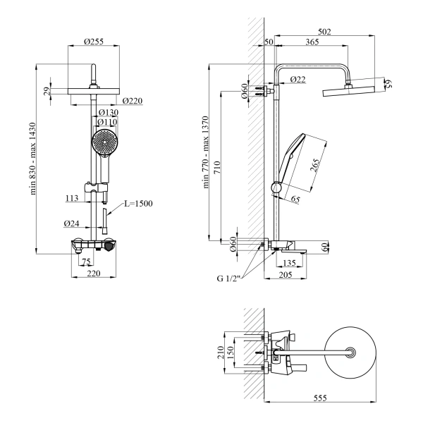 Фото Душова система термостатична Kroner KRP Axis Line Thermo