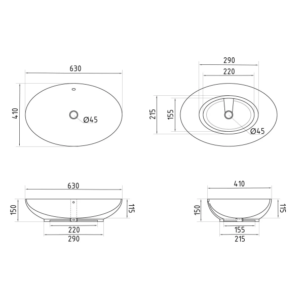 Раковина накладна овальна 635x420x150 мм Qtap Dove QT06118168W