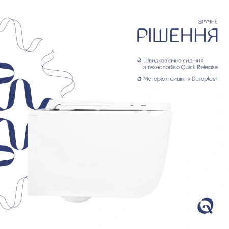 Унітаз підвісний у білому кольорі 530х365х373 з сидінням з мікроліфтом Slim Duroplast Qtap Gemini