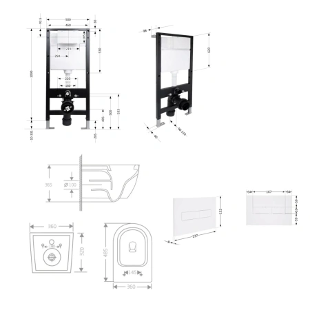 Готове рішення Qtap для ванної кімнати: підвісний унітаз Jay Rimless 485x360x320 + комплект інсталяції Standard (лінійна клавіша White)