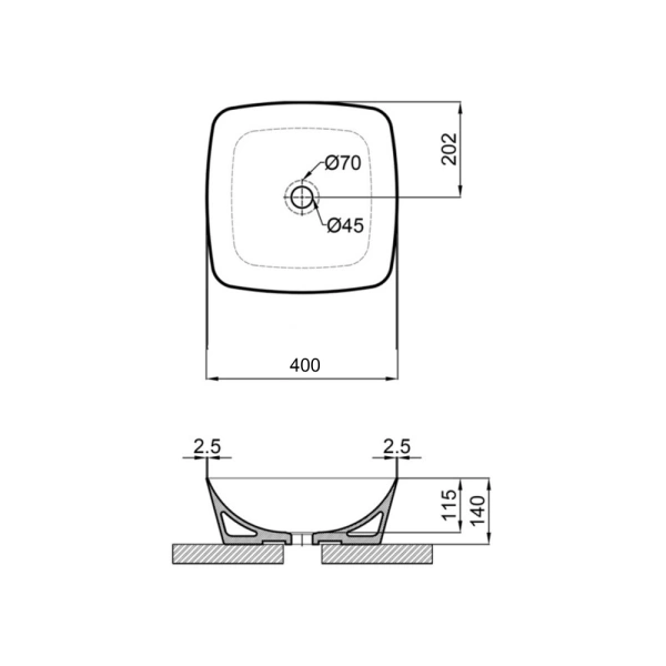 Раковина накладна квадратна у чорному кольорі 400x400x140 мм, Qtap Kolibri