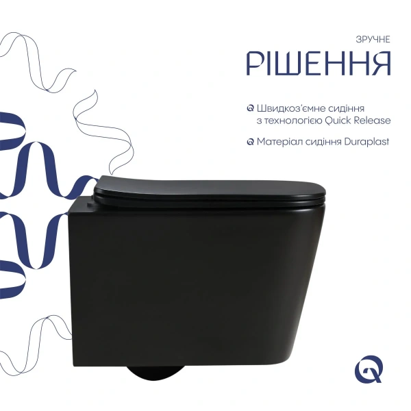 Унітаз підвісний у чорному кольорі 485×340×290 мм з сидінням з мікроліфтом Slim Duroplast Qtap Crow
