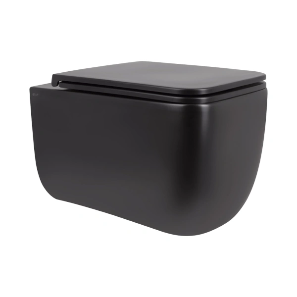 Унітаз підвісний у чорному кольорі 530х365х373 мм з сидінням з мікроліфтом Slim Duroplast Qtap Gemin