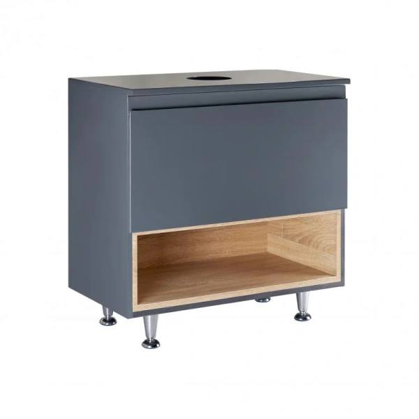 Тумба для підлоги Qtap Robin 600х616х437 Graphite/Whitish oak зі стільницею
