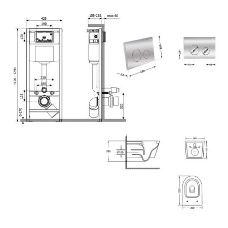 Готове рішення Qtap для ванної кімнати: підвісний унітаз Swan Ultra Quiet 520x360x320 + комплект інсталяції Nest 4 в 1 (кругла клавіша Chrome)
