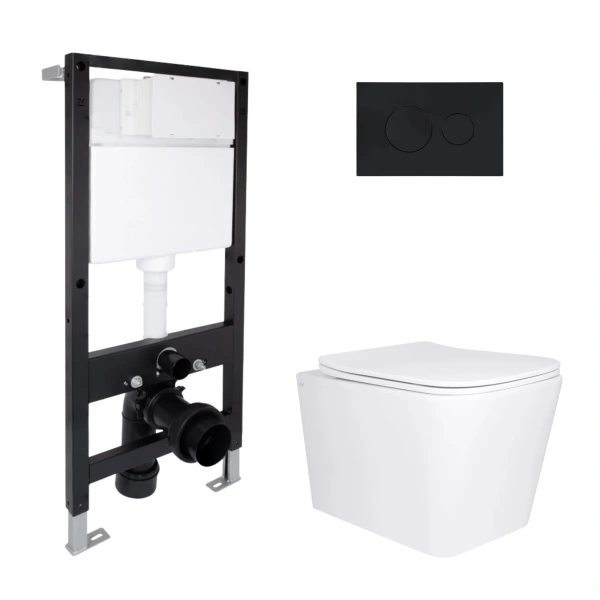 Готове рішення Qtap для ванної кімнати: підвісний унітаз Tern Ultra Quiet 525x345x360 + комплект інсталяції Standard (кругла клавіша Black)