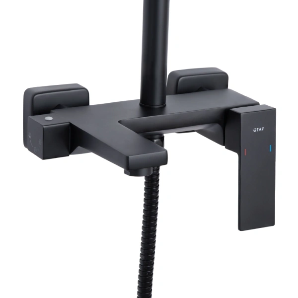 Душова система на три споживача (з виливом) у чорному кольорі, телескопічна 850-1200 мм Qtap Gemini