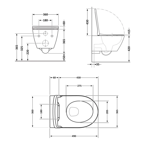 Унітаз підвісний Qtap Robin безобідковий, білий, 490x365x325 з сидінням Slim Duroplast