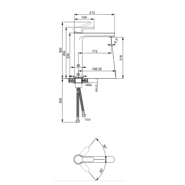 Змішувач для раковини високий вилив Lidz Astra