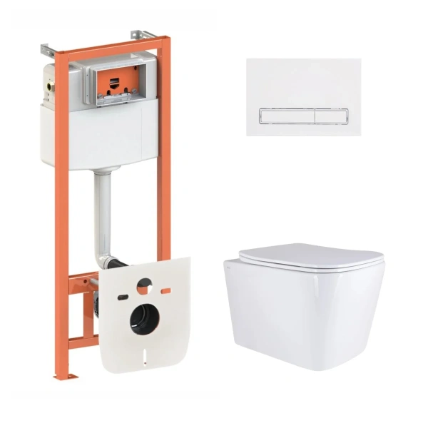 Готове рішення Qtap для ванної кімнати: підвісний унітаз Tern Ultra Quiet 525x345x360 + комплект інсталяції Nest 4 в 1 (лінійна клавіша White)