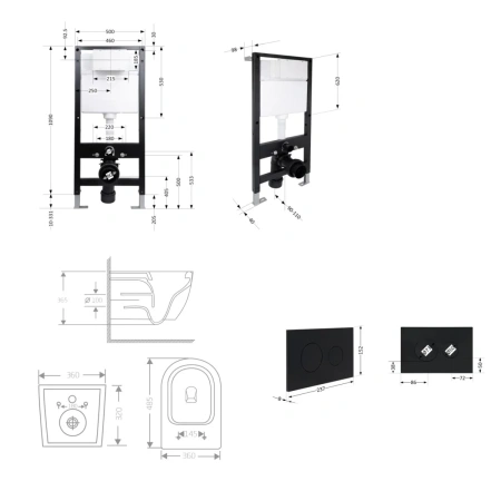 Готове рішення Qtap для ванної кімнати: підвісний унітаз Jay Ultra Quiet 485x360x320 + комплект інсталяції Standard (кругла клавіша Black)