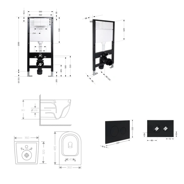 Готове рішення Qtap для ванної кімнати: підвісний унітаз Jay Ultra Quiet 485x360x320 + комплект інсталяції Standard (кругла клавіша Black)