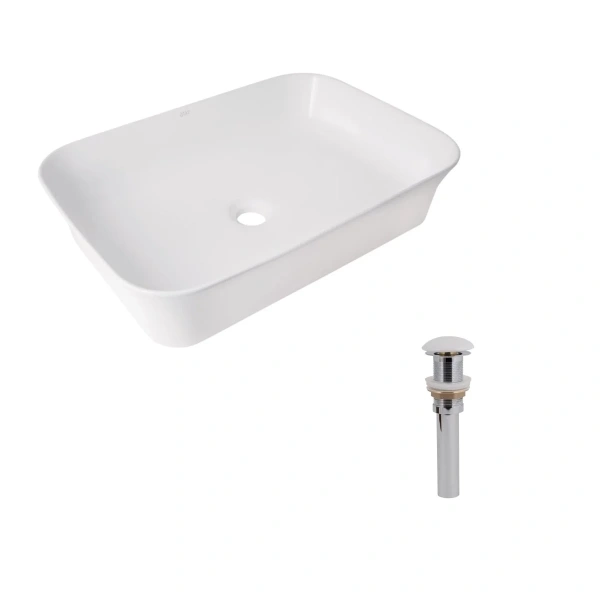 Комплект Qtap Virgo N: Раковина накладна 560x380x130 мм, White, прямокутна + Донний клапан Pop-up PU02