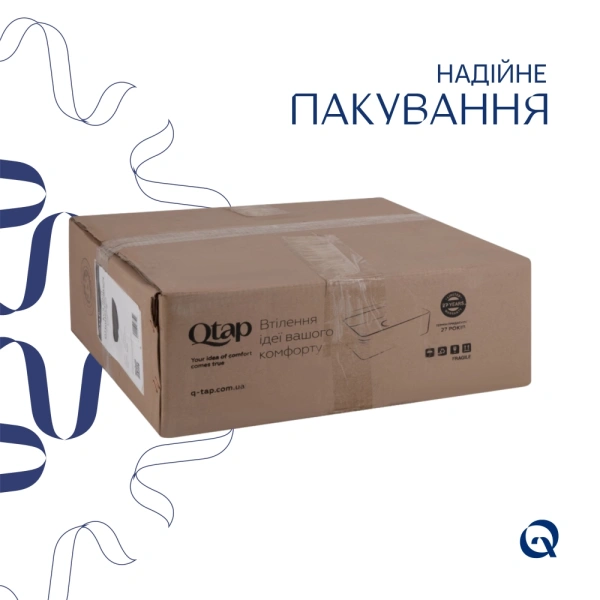 Раковина накладна квадратна у чорному кольорі 400x400x140 мм, Qtap Kolibri